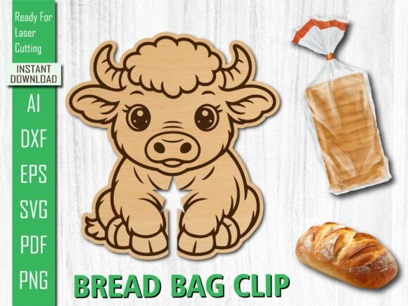 Download Laser Cut Cute Baby Calf Bread Bag Clip - Premium Resources